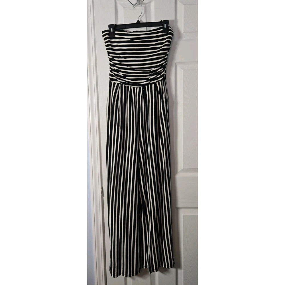 Hearts & Hips Womans‎ Strapless Jumpsuit New Black & White Stripes Size Medium